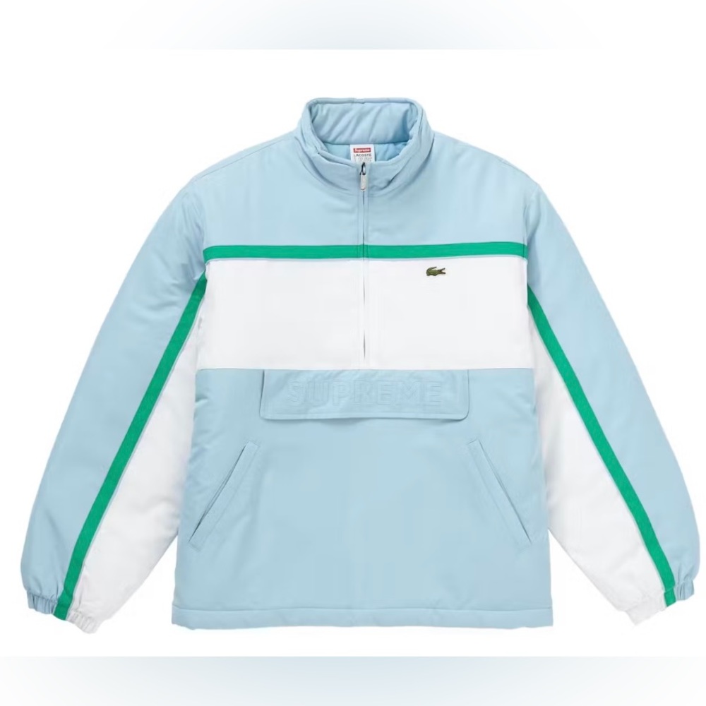 Supreme LACOSTE Jacket Puffy Half Zip Pullover Light Blue Size LARGE NWT
